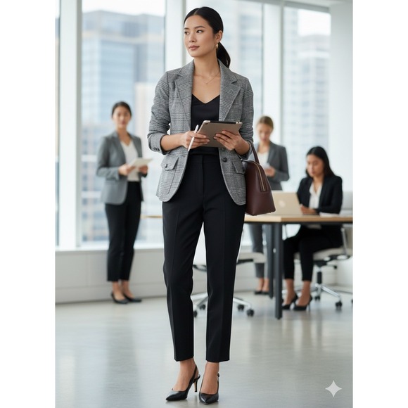Joie Plaid Blazer Jacket Women's Medium Grey Black Brown Button Front Pockets